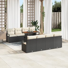 Conjunto de Sofá de Jardim de 9 Peças com Almofadas Preto Rattan Poly