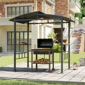 Tenda para Grelhadores (NÃO INCLUIDOS) e teto rígido 248 x 150 cm com teto ventilado em policarbonato, prateleiras laterais e estrutura metálica