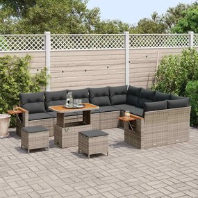Conjunto de Sofás de Jardim com Almofadas vidaXL 12 Peças Cinza Rattan