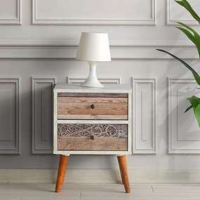 Mesa de Cabeceira Malmö – Branco e Nogueira – 40 cm x 55 cm x 35 cm