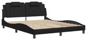 Estrutura de cama c/ luzes LED 160x200cm couro artificial preto