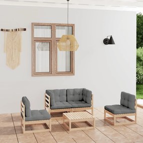 vidaXL 5 pcs conjunto lounge de jardim c/ almofadões pinho maciço