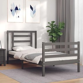 vidaXL Estrutura cama de solteiro c/ cabeceira madeira maciça cinzento