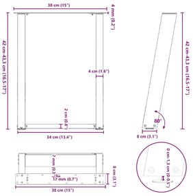 Pés para mesa de centro em formato de U, 2 peças, preto, 38x(42-43) cm