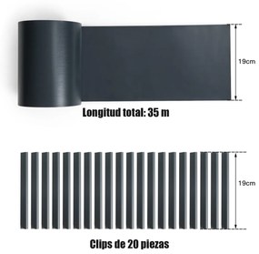4,65 kg Revestimento da cerca em PVC 35 m x 19 cm com 20 clipes para Ruído, Vento e Protecção da Privacidade Cinzento Escuro