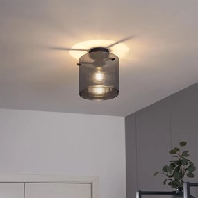 Candeeiro de Teto Art Déco Preto com Vidro Fumê - Laura