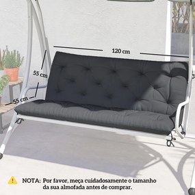 Almofada para Banco de Jardim ou para Baloiço de Jardim (NÃO INCLUIDOS) 120x110x12 cm de 2 Lugares com 6 Cordões de Fixação Preto