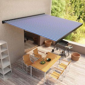 Toldo motorizado com caixa 350x250 cm azul e branco