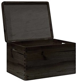 Caixa madeira tampa pegas preta 40x30x23cm pinho madeira maciça