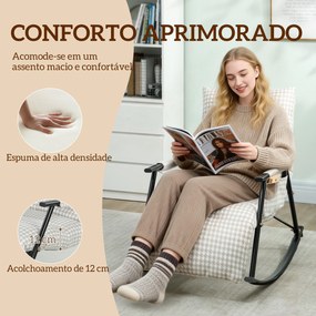 Poltrona Baloiço com Encosto e Apoia-Pés Ajustáveis 105° Estofada em Linho com Bolso Lateral Cinzento e Branco