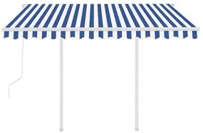 Toldo retrátil automático com postes 3,5x2,5 m azul e branco