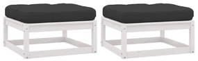 vidaXL Apoio de pés p/ jardim c/ almofadões 2 pcs pinho maciço branco