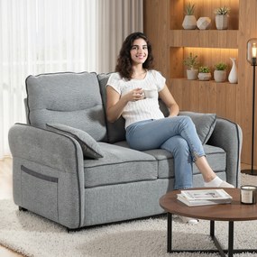 Sofá de 2 lugares, sofá de sala em veludo egípcio, 2 almofadas incluídas, bolso lateral, 136 x 81 x 90 cm, cinzento