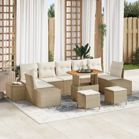 Conjunto de Sofás para Jardim vidaXL com Almofadas Bege de Rattan Poliéster Acácia