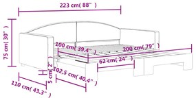 Sofá-cama com gavetão 100x200 cm tecido cinzento-escuro