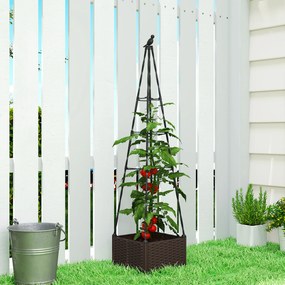 Floreira com Treliça Metálica para Plantas Trepadeiras Vaso de PP com Orifícios de Drenagem e Tampões 40x40x175 cm Castanho e Preto