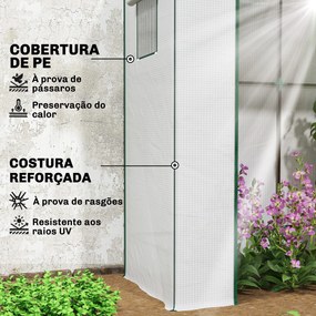 Estufa de Exterior com Janelas de Rede e Porta com Fecho de Correr para Cultivar Plantas e Flores 196x77x197 cm Branco