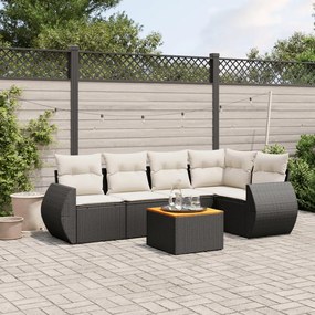 6 pcs conjunto sofás de jardim c/ almofadões vime PE preto