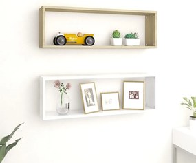 vidaXL Estantes parede cúbicas 2pcs contr. 80x15x26,5 cm branco/sonoma