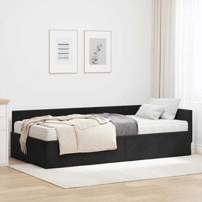 vidaXL Estrutura de Cama de Canto com Colchão 2 pcs Preto Veludo