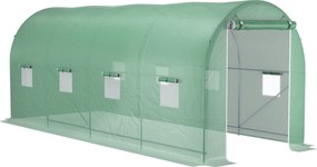 Outsunny Estufa tipo Túnel 500x200x205 cm Estufa de Jardim com Porta Enrolável e 8 Janelas Cobertura de PE 140 g/m² Verde | Aosom Portugal