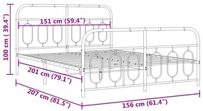 Estrutura de cama com cabeceira e pés 150x200 cm metal preto