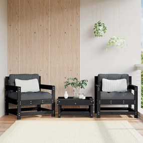 vidaXL Cadeiras de jardim c/ almofadões 2 pcs pinho maciço preto