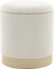 HOMCOM Puff redondo 38 cm com revestimento Sherpa, arrumação e base metálica em estilo madeira, Creme branco | Aosom Portugal