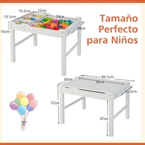 Mesa de actividades para crianças em madeira com encosto reversível, compartimentos e suporte para rolos de papel 86,5 x 60 x 57 cm-Branca