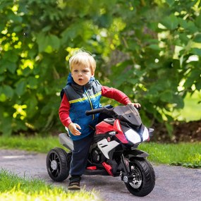 HOMCOM Motocicleta Elétrica Infantil com 3 Rodas Triciclo para Crianças acima de 3 anos com Bateria 6V Recarregável Funções de Música Buzina Faróis 86x42x52cm Preto e Vermelho