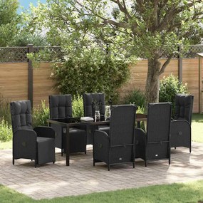 vidaXL Conjunto de Jantar de Jardim de 7 Peças com Almofadas Preto Polyrattan