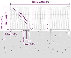 Cerca Hexagonal vidaXL Cinza 1,2x50 m Aço