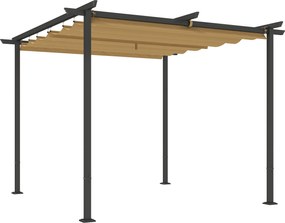 Outsunny 3 x 3 m Pérgola de Jardim com Teto Ajustável, Estrutura Metálica, Proteção UPF30+, Toldo para Varanda e Terraço, Bege | Aosom Portugal