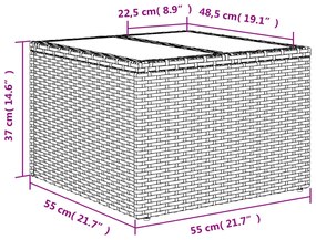 Mesa de jardim com tampo de vidro 55x55x37 cm vime PE castanho