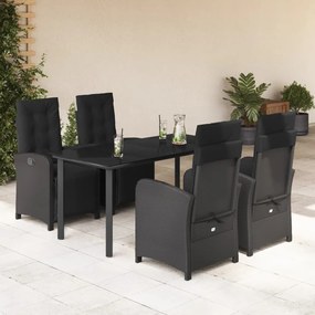 5 pcs conjunto de jantar p/ jardim c/ almofadões vime PE preto