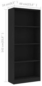 Estante com 4 prateleiras 60x24x142 cm contraplacado preto