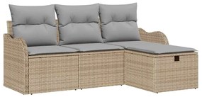 Conjunto de Sofá de Jardim vidaXL de 4 Peças com Almofadas Bege Rattan