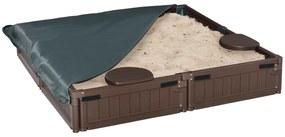 Outsunny Sandkasten com Abdeckplane &amp; Bodenplane estilo Modular 4 Assentos 1,23x1,23 m Castanho | Aosom Portugal