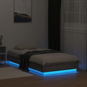 Estrutura de cama com luzes LED 75x190 cm cinzento sonoma
