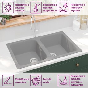 Pia de Cozinha Cinza 760x480x184 mm Granito