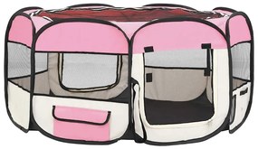 Parque dobrável p/ cão c/ saco de transporte 145x145x61cm rosa