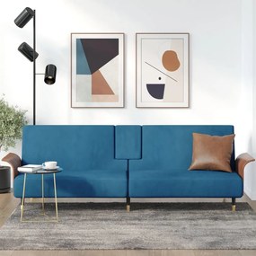 351849 vidaXL Sofá-cama com suporte para copos veludo azul