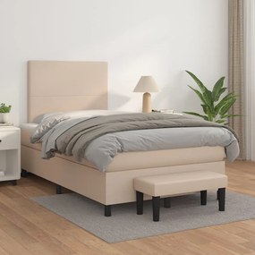 vidaXL Cama com molas/colchão 120x200 cm couro artificial cappuccino