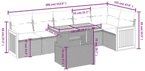 7 pcs conjunto sofás p/ jardim c/ almofadões vime PE cinzento