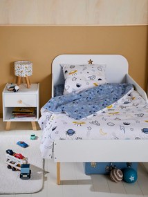 Conjunto capa de edredon + fronha de almofada para criança Basics, tema Cosmos azul medio estampado
