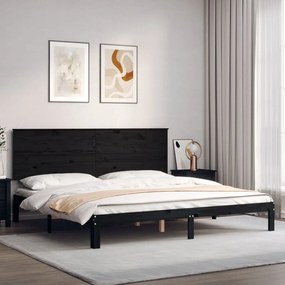 vidaXL Estrutura de cama com cabeceira 200x200 cm madeira maciça preto