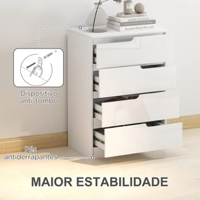 Cómoda com 4 Gavetas Cómoda de Dormitório Moderna com Sistema Anti-Tombo 60x40x85 cm Branco