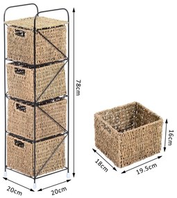 HomCom® Prateleira Cor Vime Natural e Preto Vime Metal 20x20x78cm
