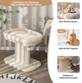 Arranhador gatos pequenos Torre de actividades com suporte de pelúcia e poste de arranhar de sisal 59 x 39,5 x 50 cm Bege