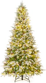 Árvore de Natal artificial de 225 cm com 470 luzes LED Neve simulada 1135 ramos articulados 81 pinhas verde